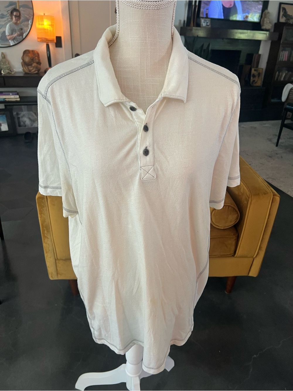 Helix Men's Polo in Off-White with Contrast Stitching